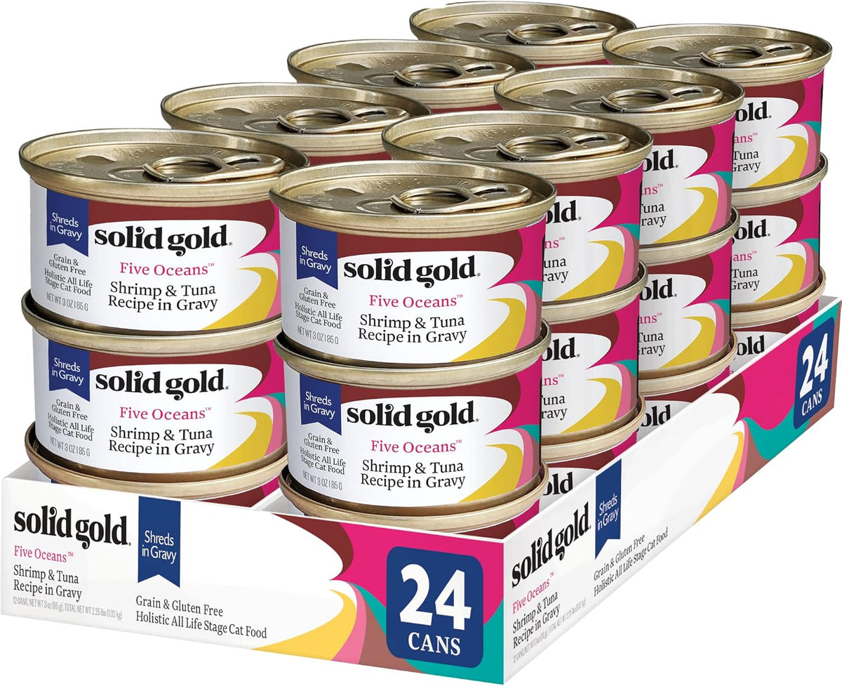 Solid Gold Wet Cat Food Shreds in Gravy - Healthy Canned Cat Food Made w/Real Tuna, Shrimp