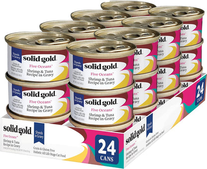 Solid Gold Wet Cat Food Shreds in Gravy - Healthy Canned Cat Food Made w/Real Tuna, Shrimp