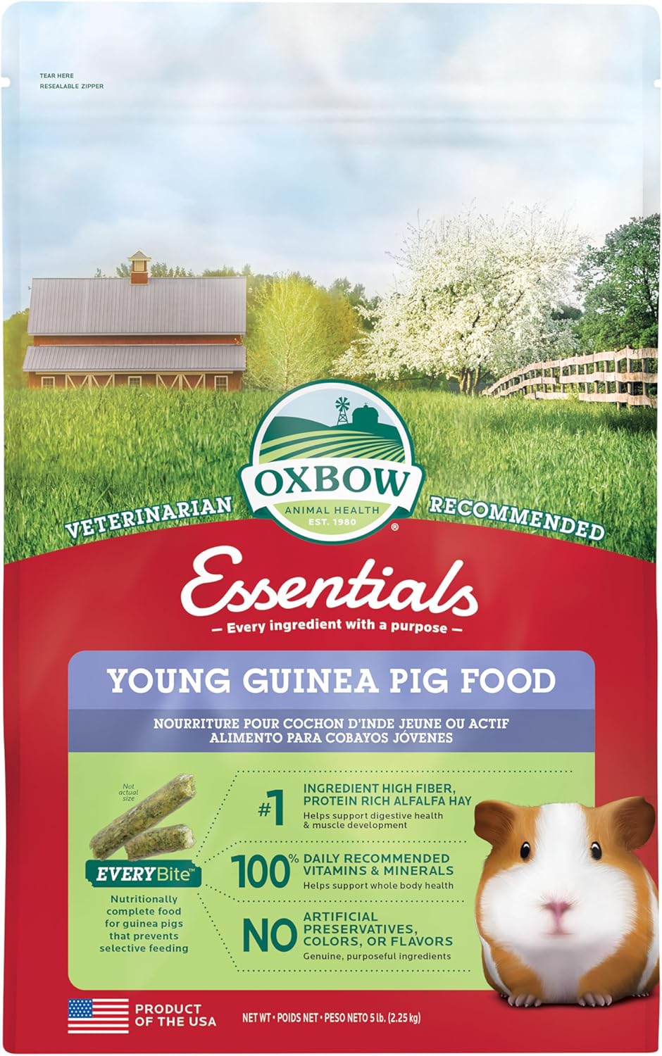 Oxbow Essentials Guinea Pig Food, Young Guinea Pig, Made Alfalfa Hay, Pet Food Pellets with Vitamin