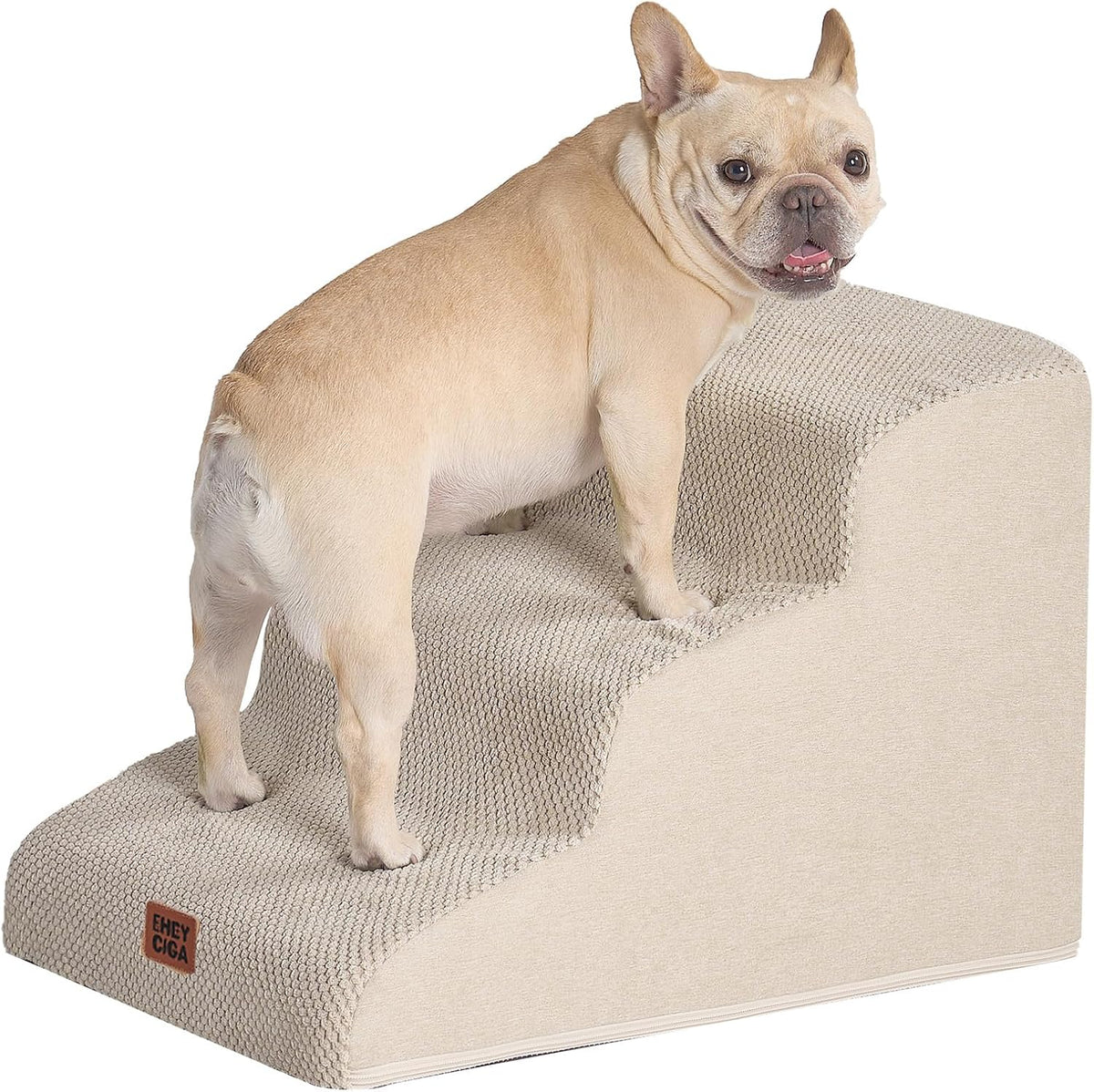 EHEYCIGA Curved Dog Stairs Ramp for Small Dogs 15.7" H, 3-Step Dog Steps for Couch Sofa and Chair