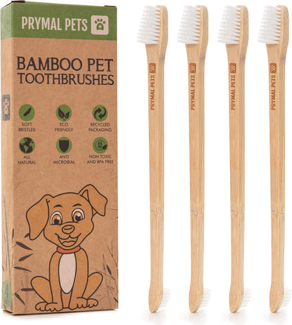 Dog Toothbrush I 4-Pack Two Sided Bamboo Toothbrush for Small and Large Dogs & Cats I Soft Bristles