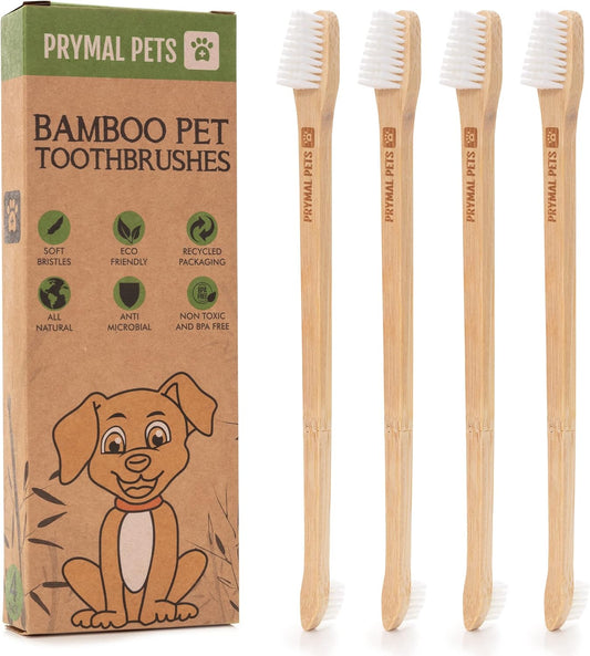Dog Toothbrush I 4-Pack Two Sided Bamboo Toothbrush for Small and Large Dogs & Cats I Soft Bristles