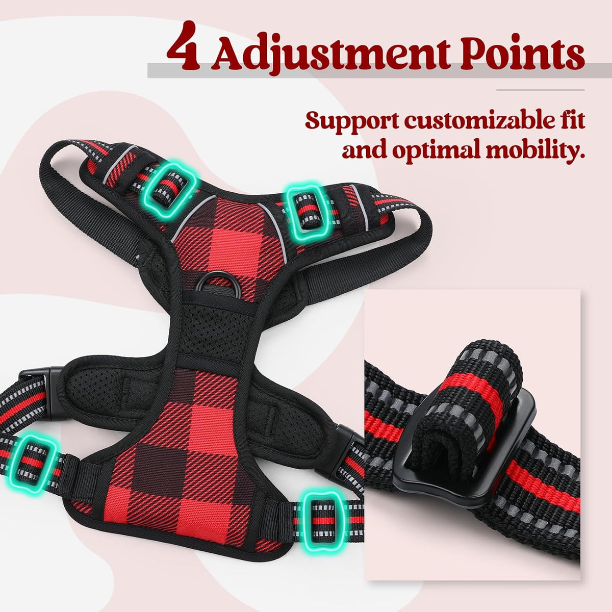 rabbitgoo Dog Harness No Pull with 2 Leash Clips, Adjustable Soft Padded, Reflective Oxford No