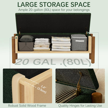 Modern Storage Benches with Walnut Wood Legs, 47'' Ottoman Bench with 20 Gallons Storage Space for