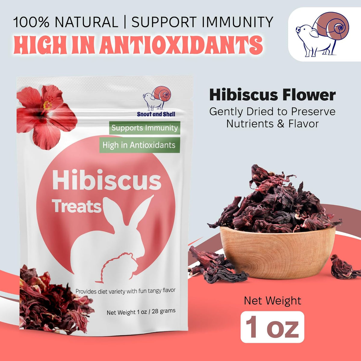 Snout and Shell Hibiscus Treats – 100% Natural Dried Flowers for Small Pets – Immunity Support &
