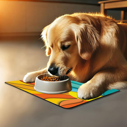 Lunarable Sun Pet Mat for Food and Water, Abstract Sunset and Sunrise Concept Ocean Sea Waves