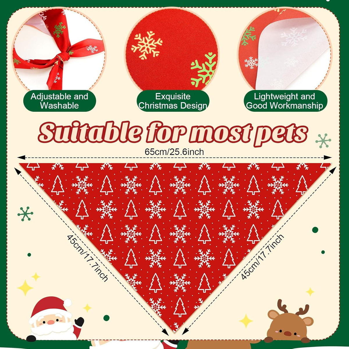 200 Pcs Christmas Dog Bandanas Bulk Xmas Bandanas for Dogs Red and Green Triangle Kerchief Bibs