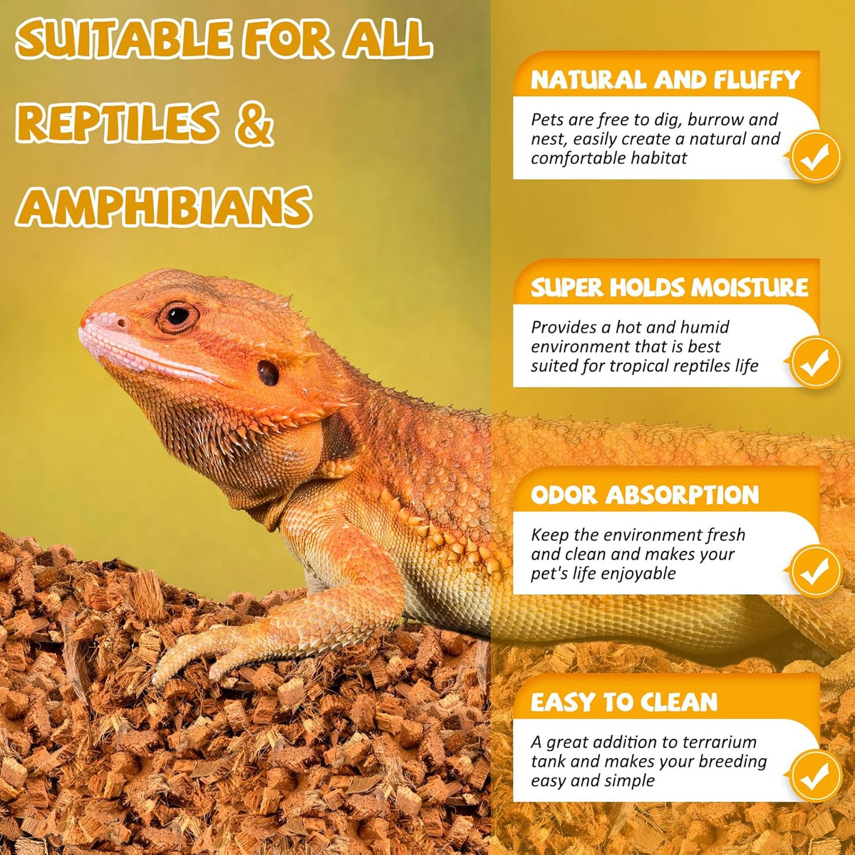 Legigo 10LBS Coconut Chip Substrate for Reptiles, 72QT Natural Coco Husk Chip Reptiles Bedding