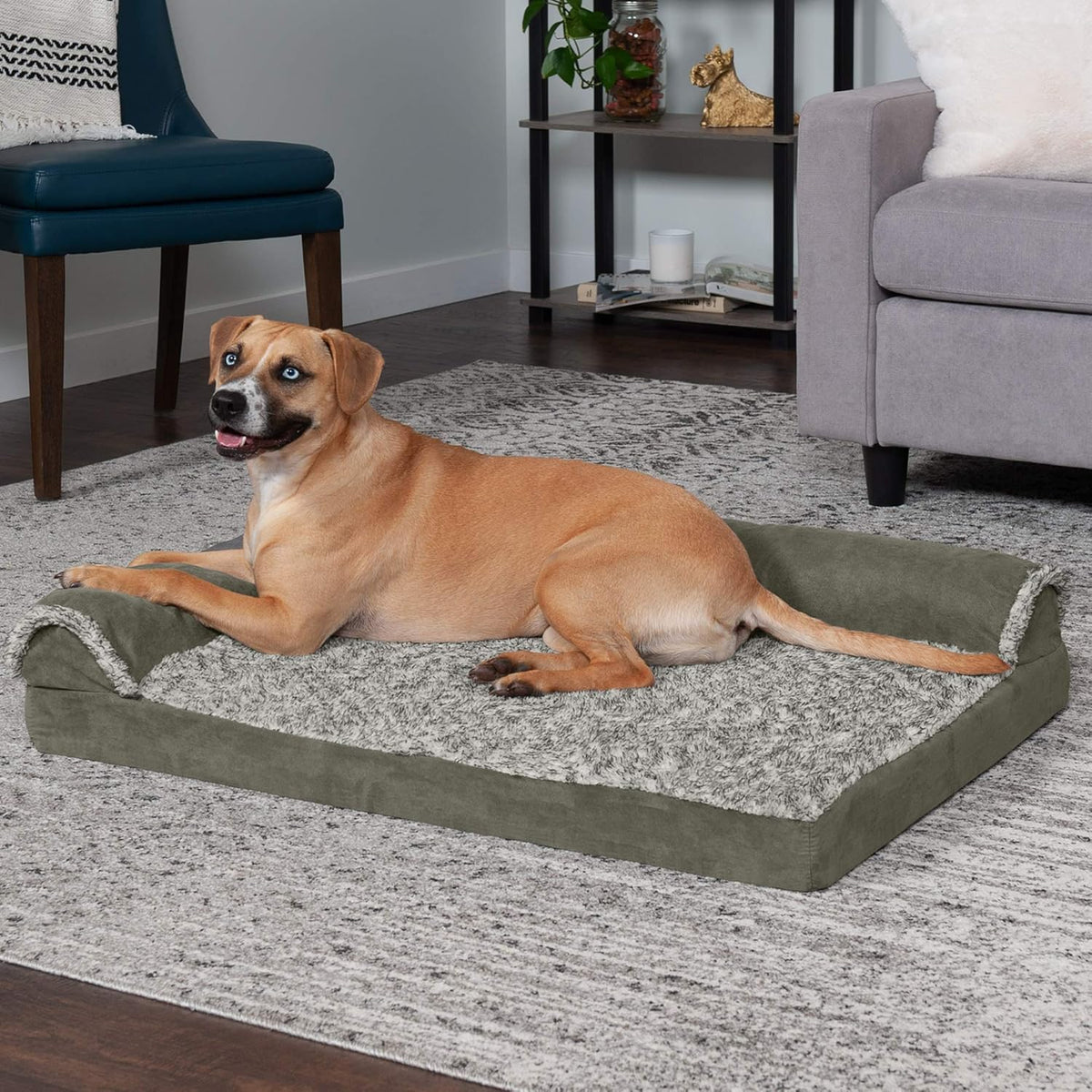 Furhaven Cooling Gel Dog Bed for Large/Medium Dogs w/ Removable Bolsters & Washable Cover, For Dogs