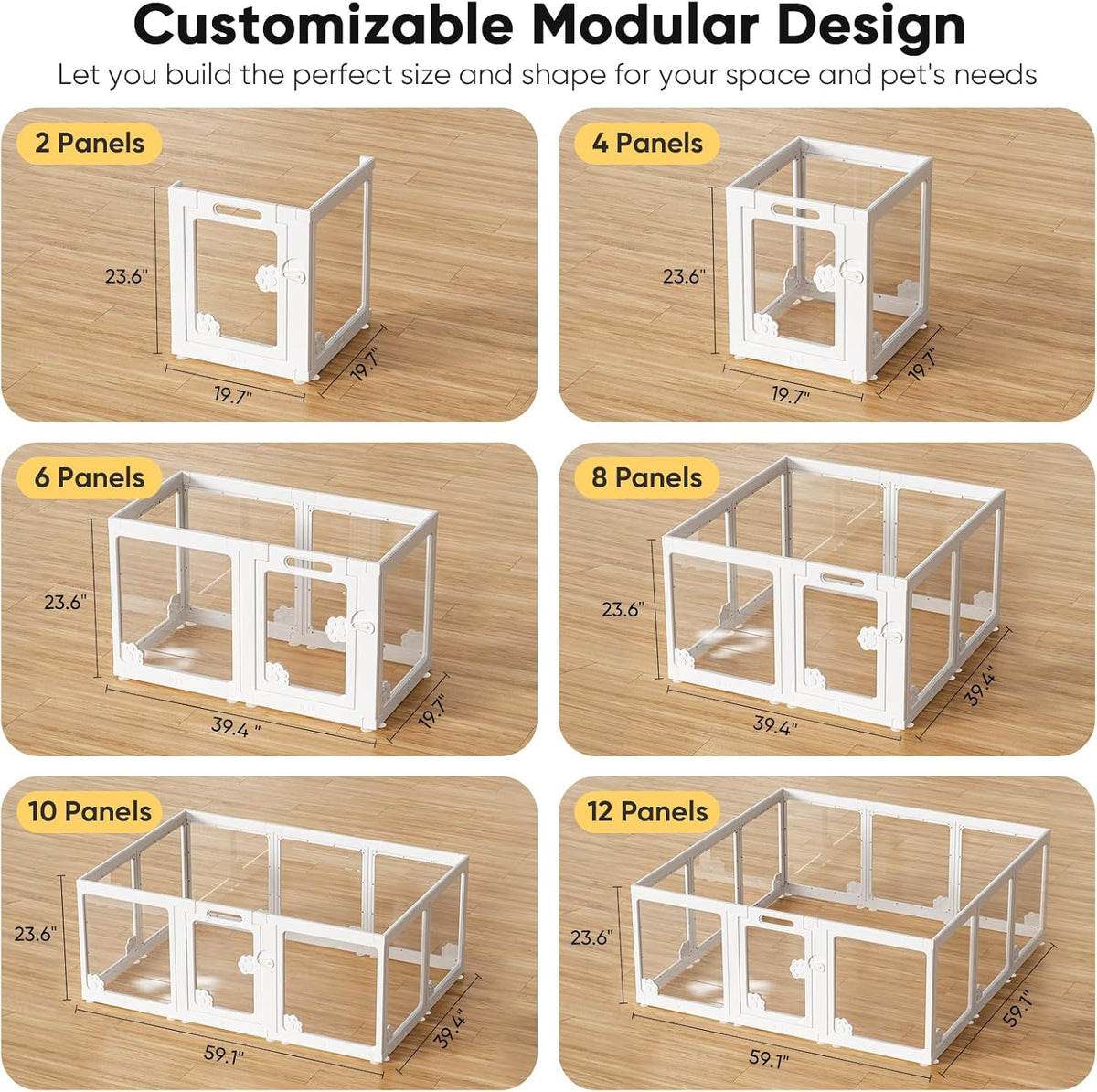 Acrylic Clear Dog Play Pen Indoors, Puppy Playpen with Door for Small Dogs Puppies, Transparent