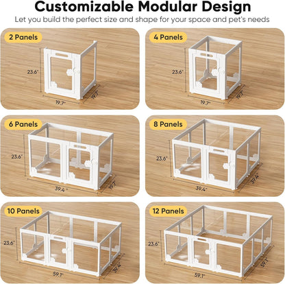 Acrylic Clear Dog Play Pen Indoors, Puppy Playpen with Door for Small Dogs Puppies, Transparent
