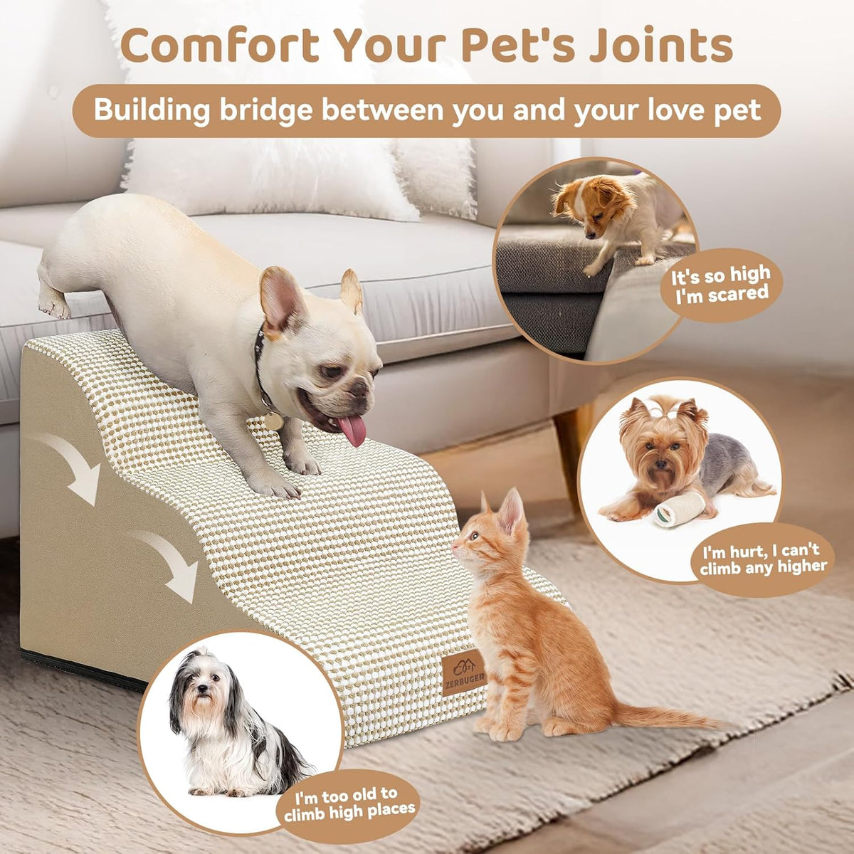 Dog Ramp and Stair for Bed 16" H-20 H,3-Step Cat Stair for Sofa and Chair,4-Step Dog Ramp for High