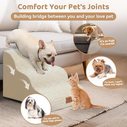 Dog Ramp and Stair for Bed 16" H-20 H,3-Step Cat Stair for Sofa and Chair,4-Step Dog Ramp for High