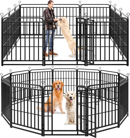 Dog Playpen Outdoor 12 Panels Heavy Duty Dog Fence 40" Height with Thick Pipe Anti-Rust with Doors