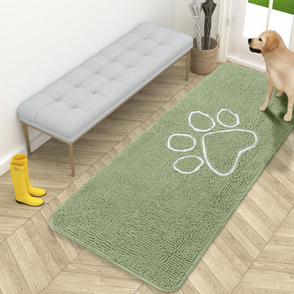 OLANLY Door Mat for Muddy Dog Paws 59x24, Ultra Absorbent Chenille Mud Doormat with Paw Print