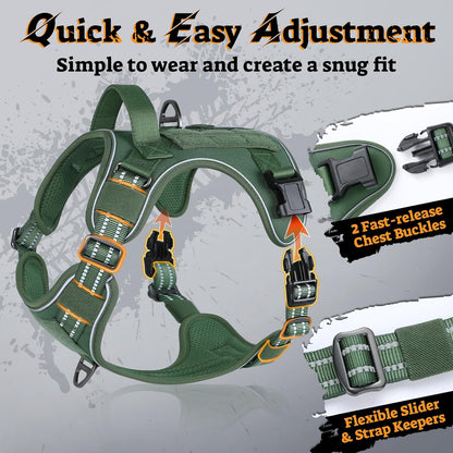 rabbitgoo Dog Harness Medium Sized No Pull, Tactical Service Pet Vest with Molle and Control