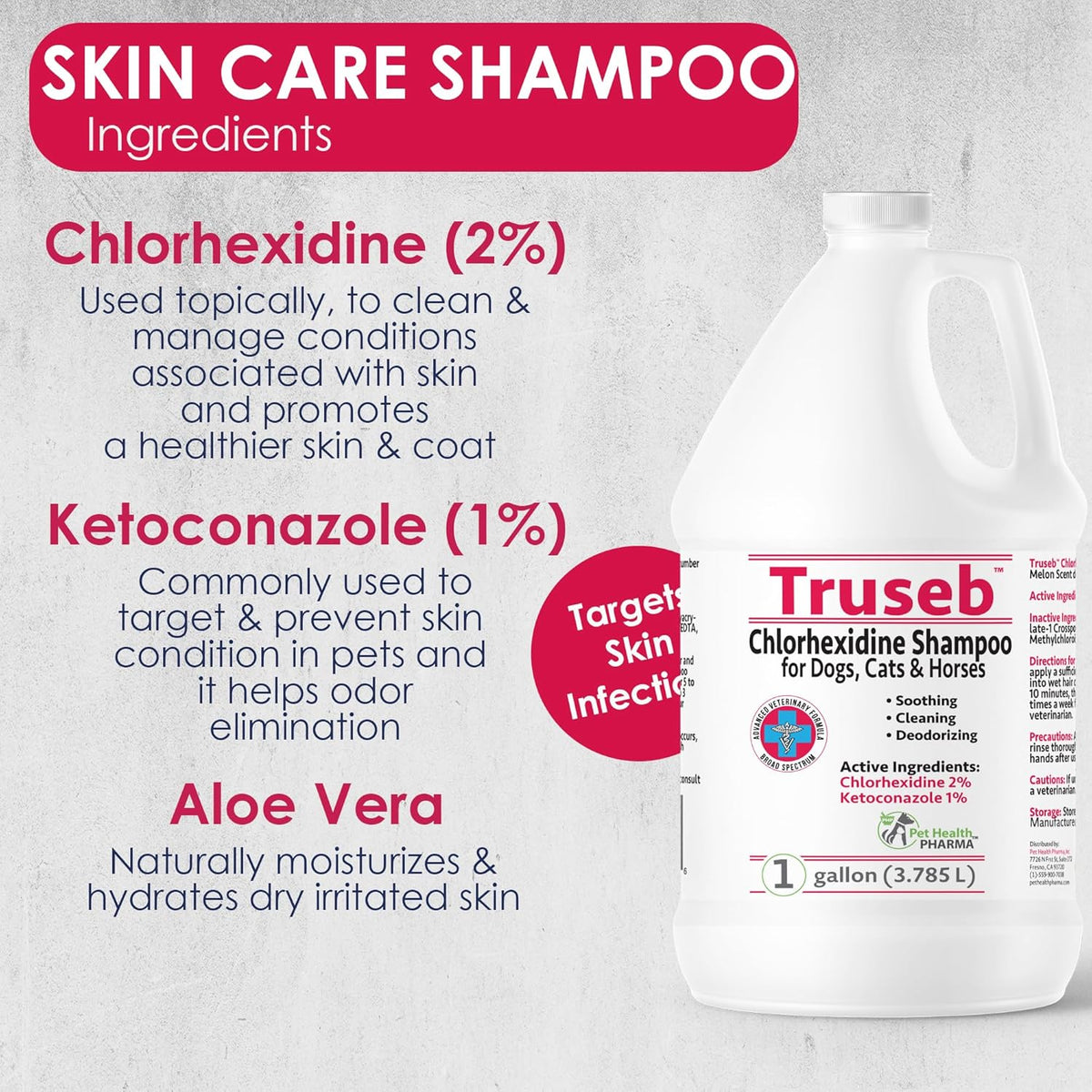 Truseb All Natural Topical Ketoconazole and Chlorhexidine Shampoo for Dogs, Cats & Horses with Aloe