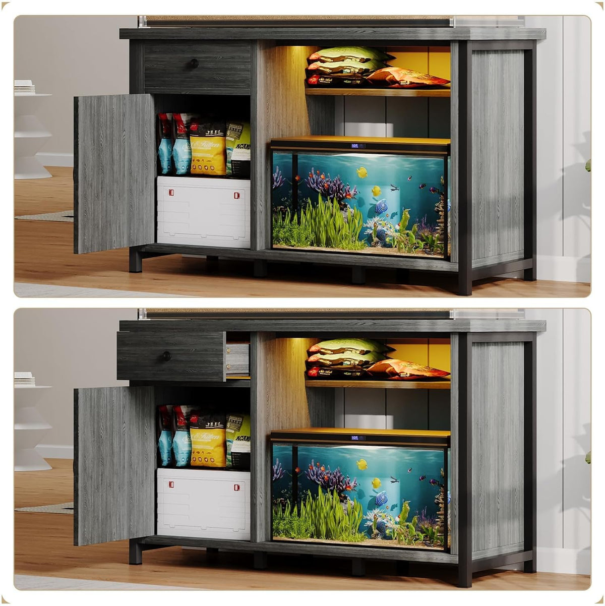 4ever2buy 55 Gallon Fish Tank Stand with LED Light & Power Outlets, 55-75 Gallon Aquarium Stand