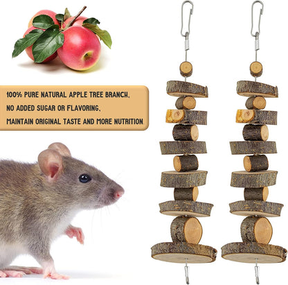 Natural Organic Apple Wood Chew Toys, 2 Pack Small Animal Snacks Toys Suitable for Bunny