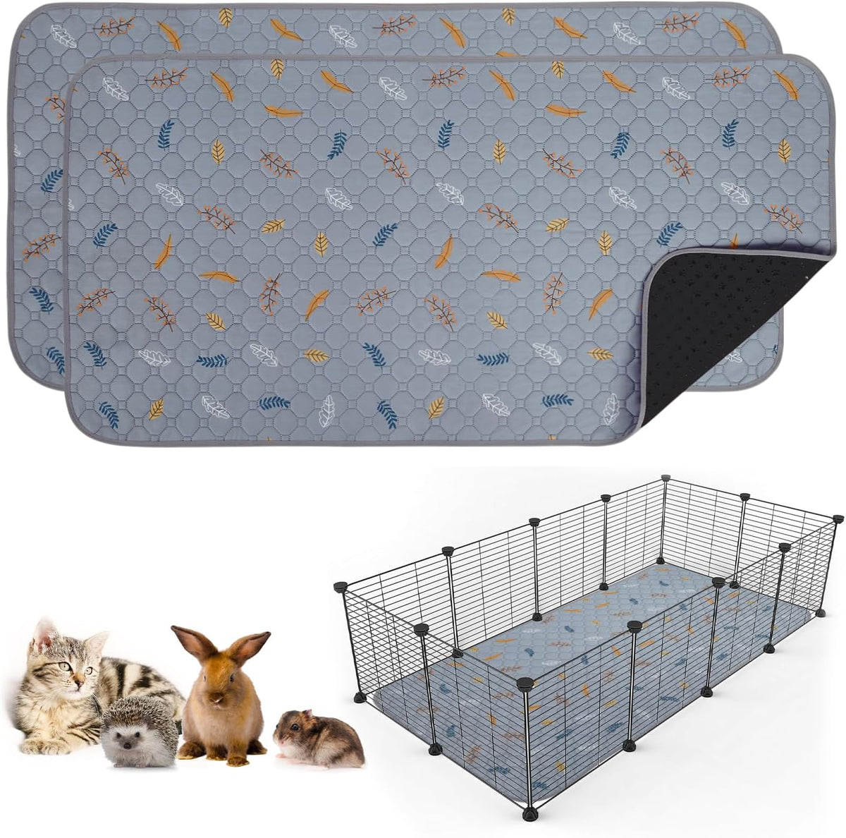 Sunheir 2 Pack Washable Guinea Pig Pee Pads, 24" x 48" Waterproof Reusable Guinea Pig Cage Liners