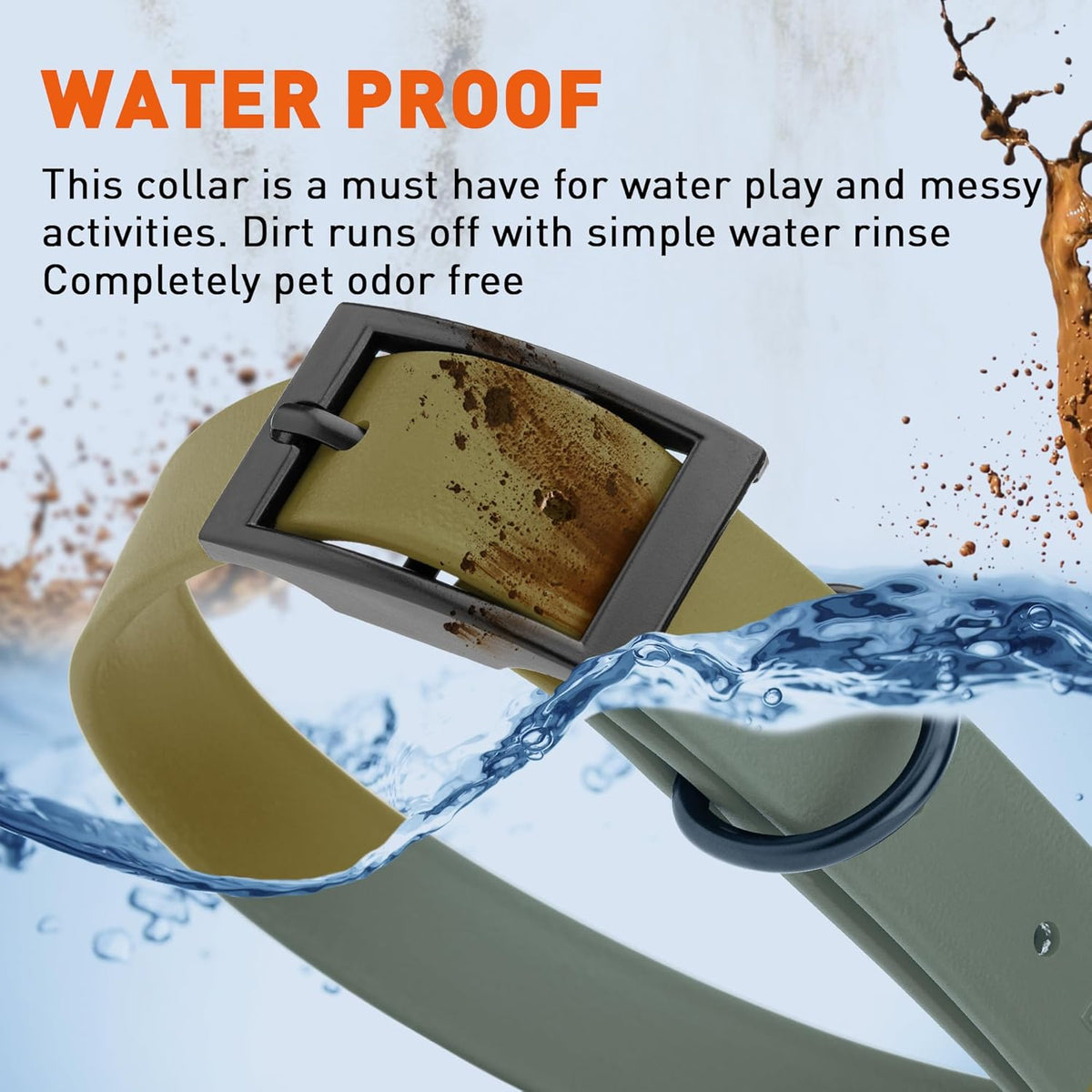 Dogline Biothane Waterproof Dog Collar Strong Coated Nylon Webbing with Black Hardware Odor- Proof