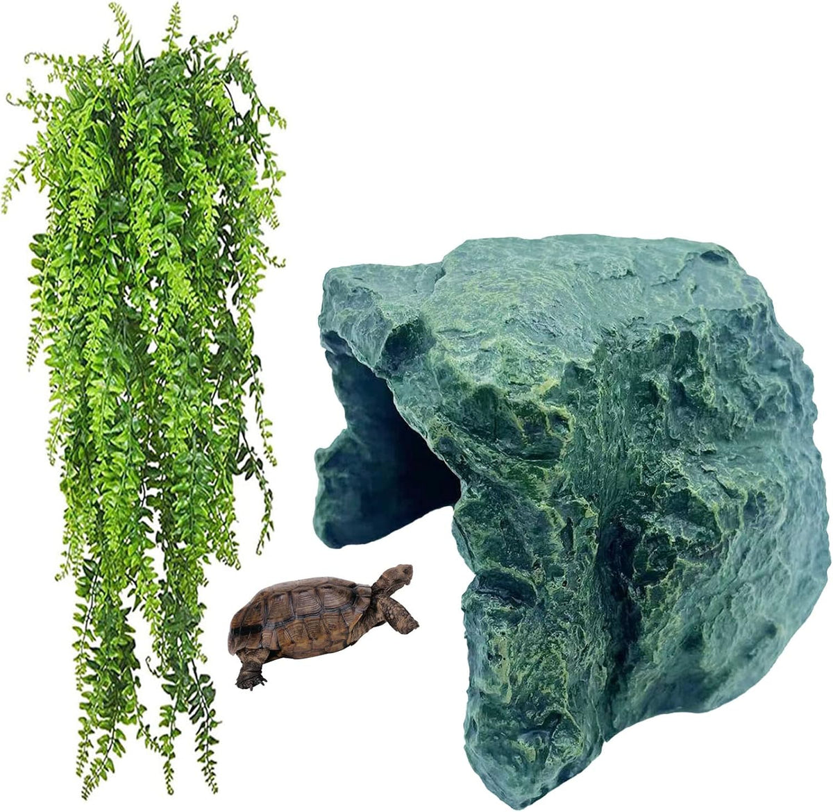 kathson Reptile Rock Hideout Cave,Tortoise Hide Caves,Resin Hides Shelter,Reptile Green Plant