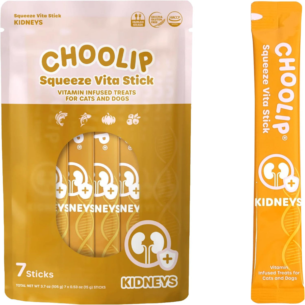Squeeze Vita Stick Lickable Treats for Dogs & Cats. 7 Kidney Support Sticks with Essential