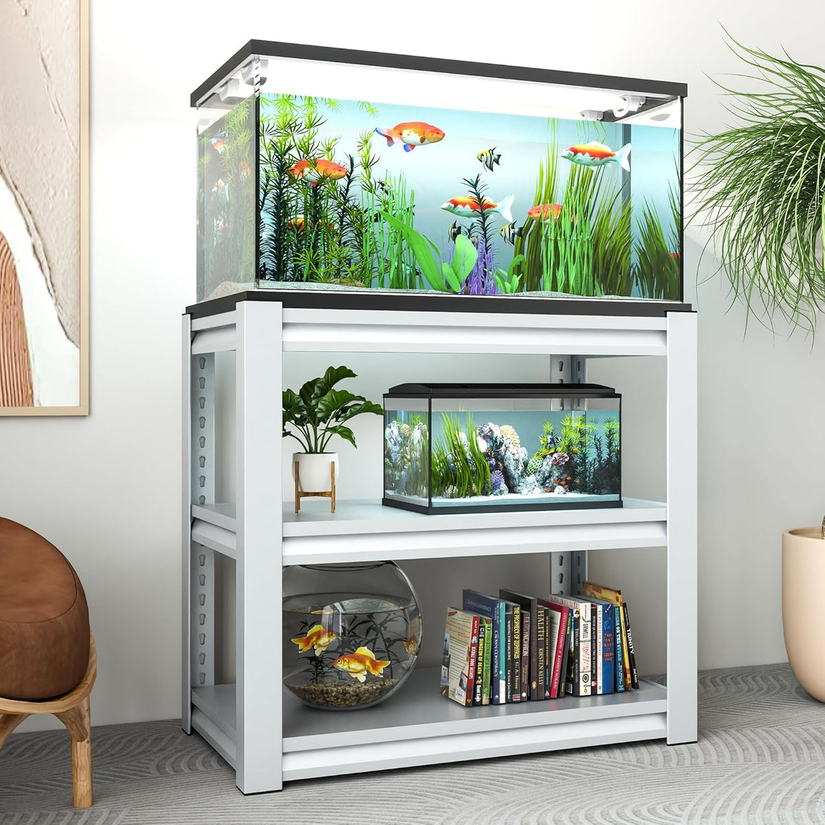 Metal Aquarium Stand with a Adjustable 3-Tier Fish Tank Rack,Tank Not Included,for Home