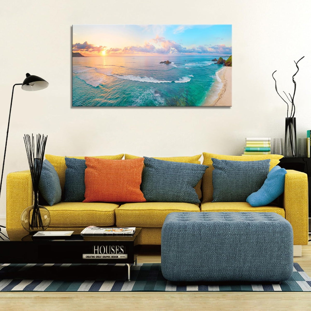 XXMWallArt FC3975 Tropical Beach Wall Art Blue Sea Sunset Natural Scenery Picture Print On Canvas