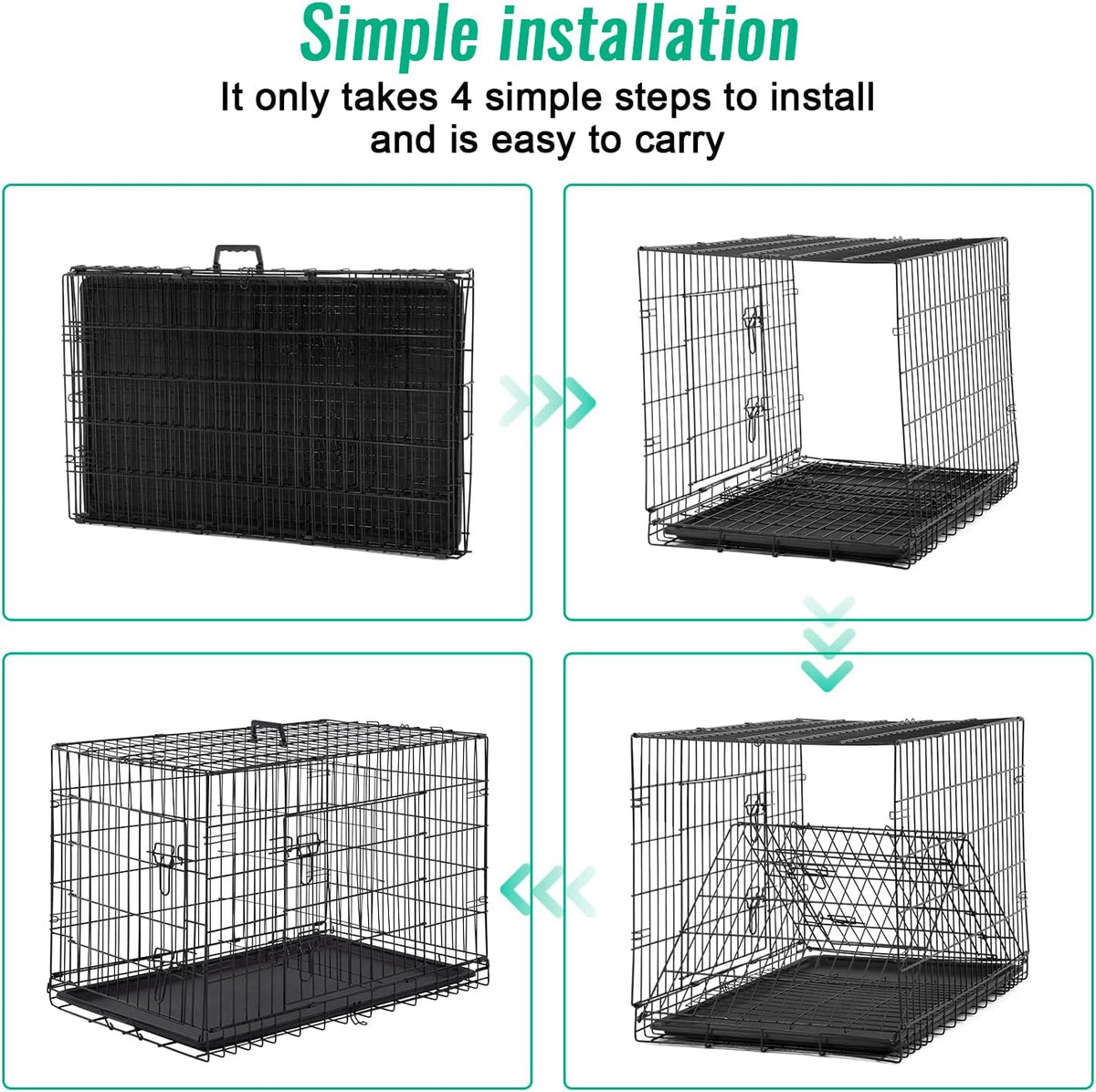 FDW Dog Crate for Large Dogs 42 Inch Folding Metal WirePet Cage Double Door W/Divider Panel Indoor