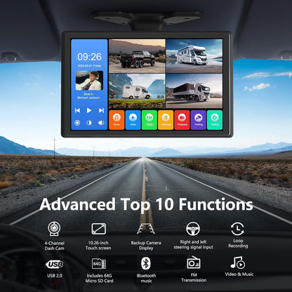 4 Channel Backup Camera System,Touchable 10.26 inch Monitor with DVR Stereo, 64GB Card, IP69