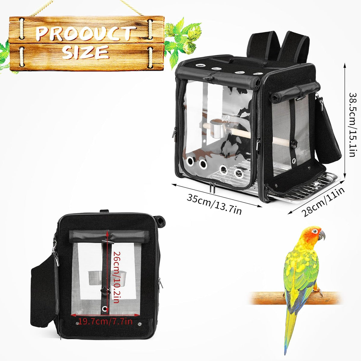 Suertree Bird Carrier with Seat Belt for Car Travel, Bird Backpack Carrier with Indestructible
