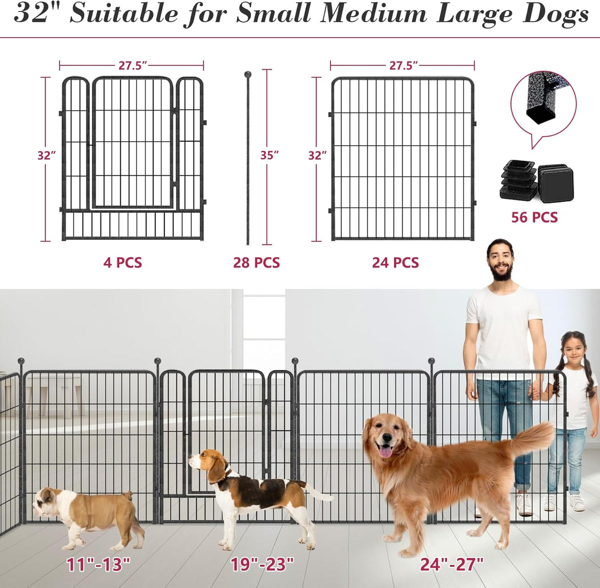 Dog Playpen 32 inch 28 Panels Indoor Outdoor Dog Pen for Medium/Small Dogs Heavy Duty Metal Dog