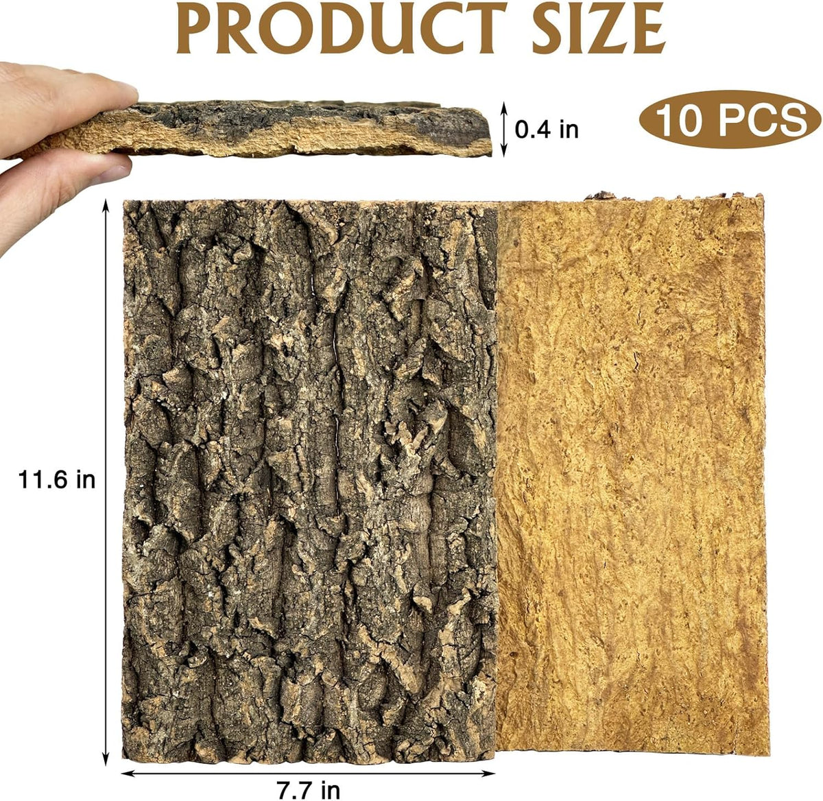 Fhiny 10 PCS Cork Bark Background, 11.6" x 7.7" Natural Cork Bark for Reptiles Bearded Dragon