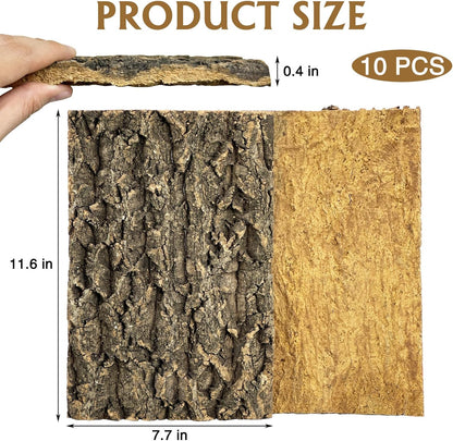 Fhiny 10 PCS Cork Bark Background, 11.6" x 7.7" Natural Cork Bark for Reptiles Bearded Dragon