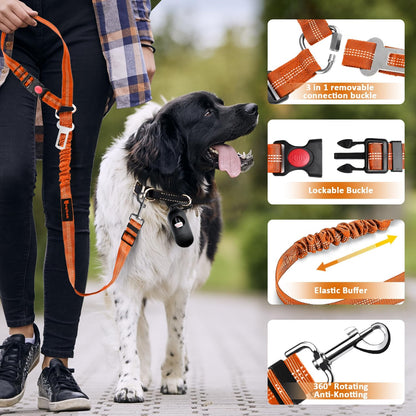 Removable Dog Seat Belt Harness for Car, 3 in 1 Pet Dog Car Seatbelt Leash, Retractable Restraint