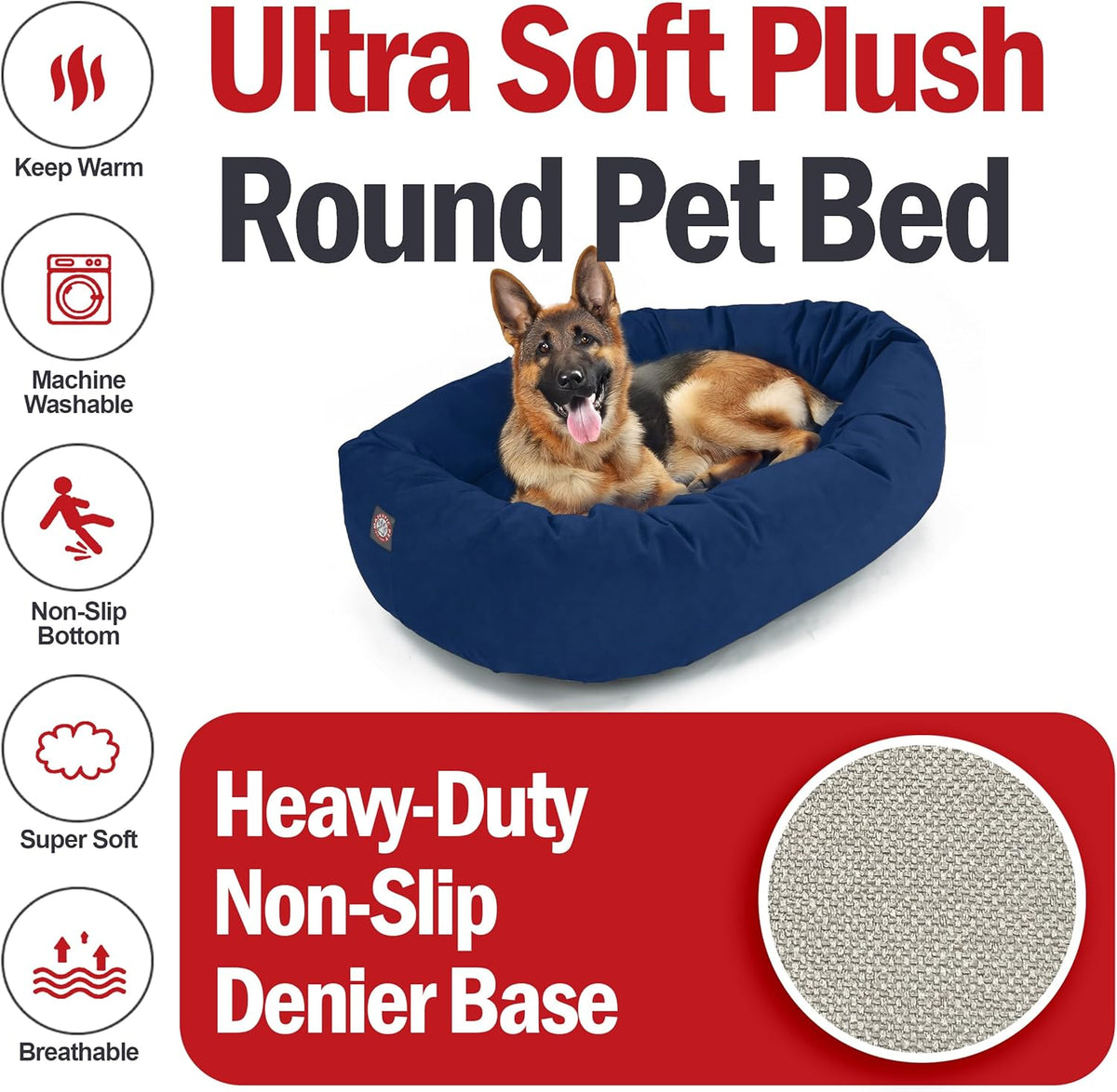 Majestic Pet 52 Inch Suede Calming Dog Bed Washable 52x35x11 (Inch) – Cozy Soft Round Donut Dog Bed