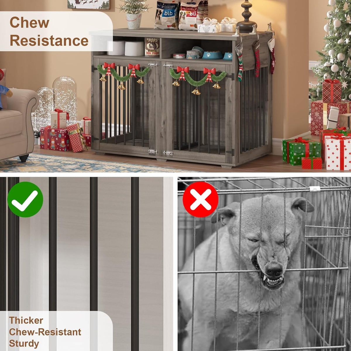 Furniture Dog Crate for 2 Dogs, 41 Inch Dog Kennel Furniture with Removable Divider and Shelf