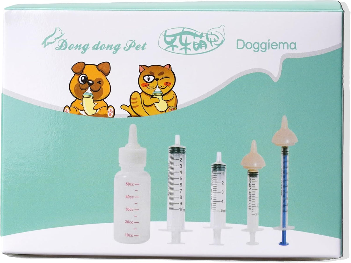 Silicone Feeding Nipples and Syringes for Newborn Kittens, Puppies, Small Animals, Rabbits Dongdong