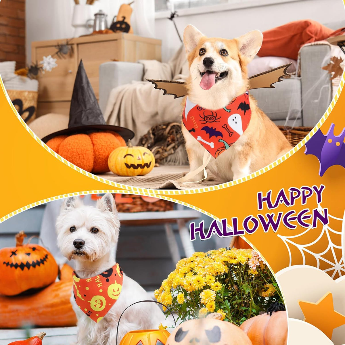 Abbylike 100 Pcs Halloween Dog Bandanas Bulk Pumpkin Bandanas for Dogs Triangle Kerchief Bibs Scarf