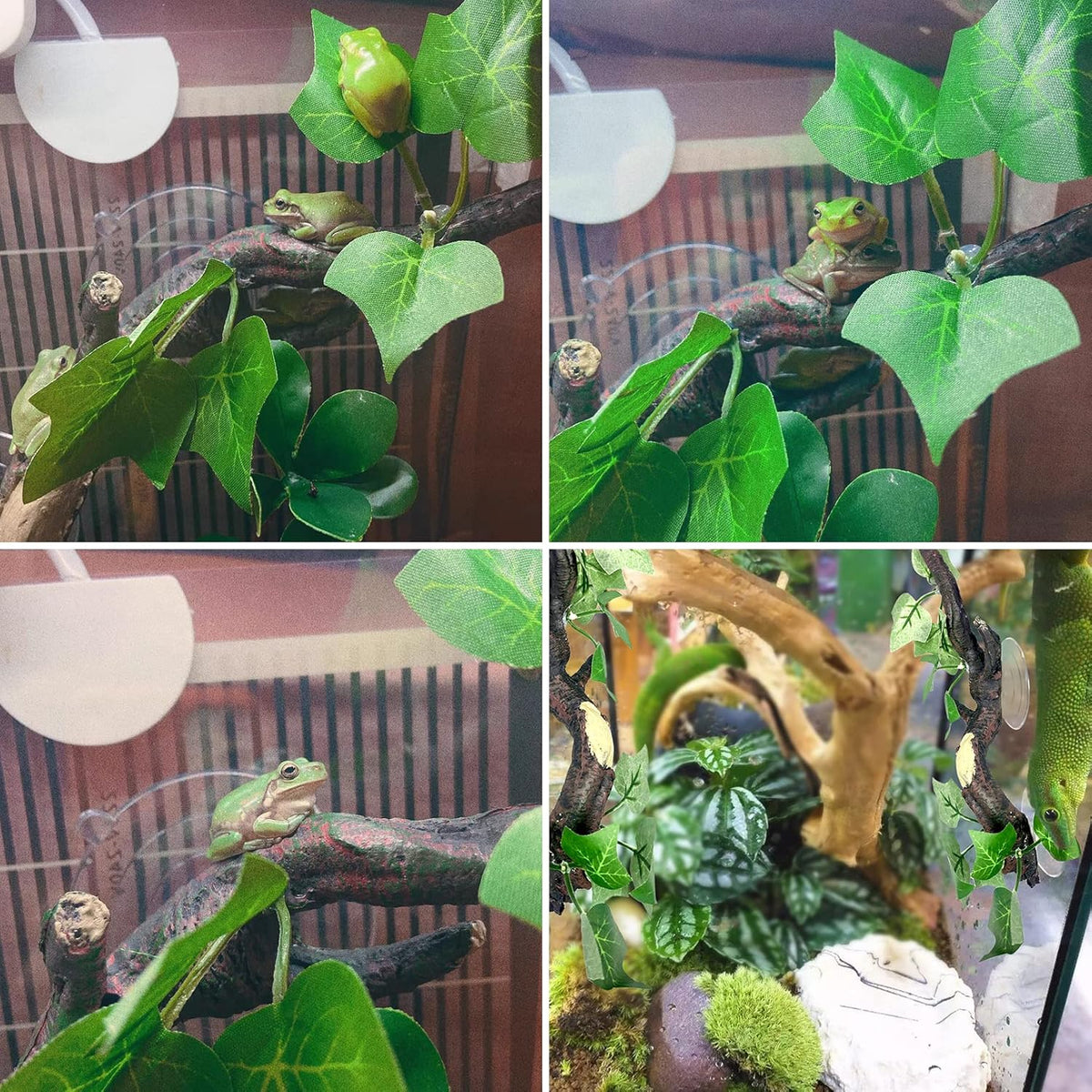 Fhiny 2 PCS Reptile Corner Branch, Resin Climb Tree Branch Decor with Leaves Tank Accessories
