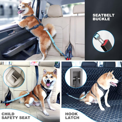 Dog Seat Belt 3-in-1 Car Harness for Dogs Adjustable Safety Seatbelt for Car Nylon Reflective