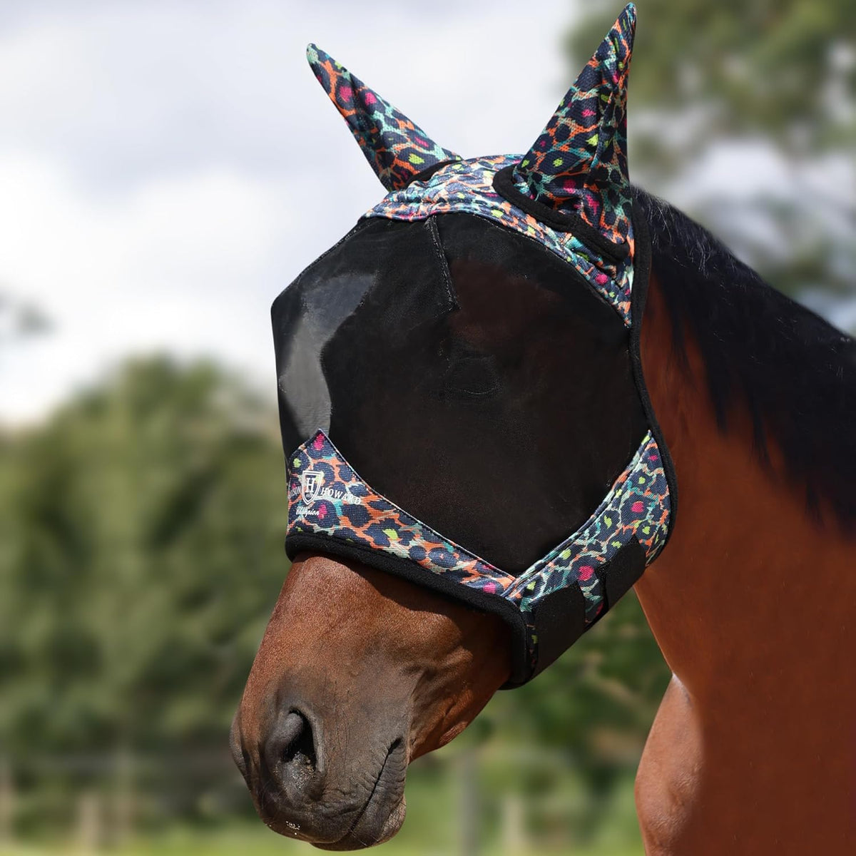 Harrison Howard Pro LumiVista Horse Half Face Fly Mask Large Eye Space with Ears UV Protection for