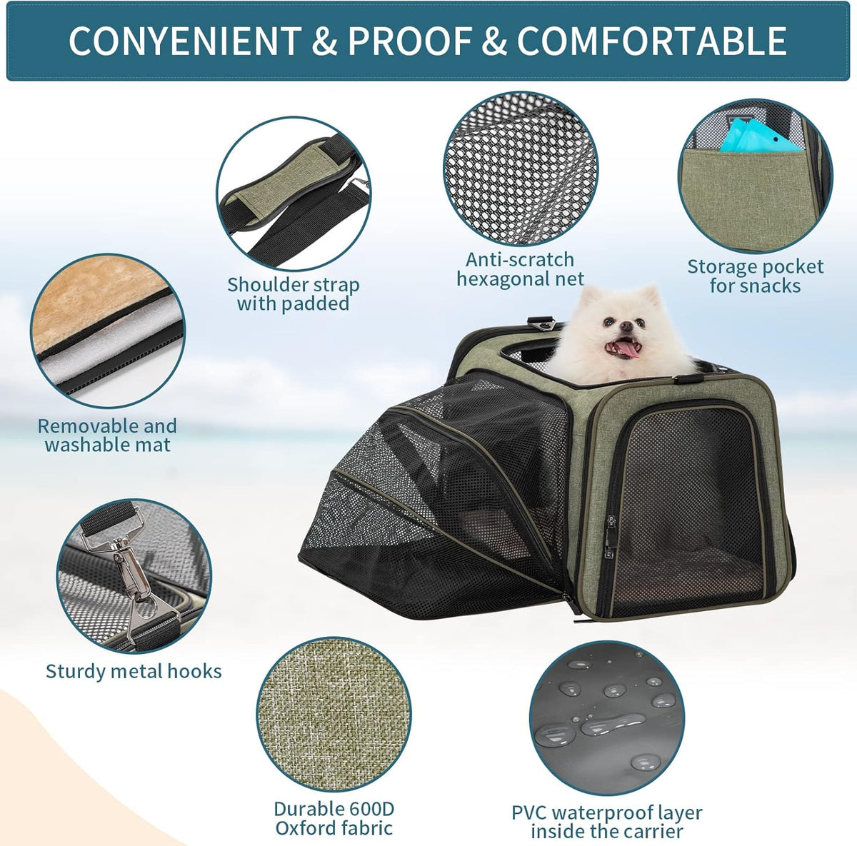 Petsfit Expandable Cat Carrier Dog Carrier, Soft-Sided Collapsible Portable Pet Carrier, 19x12x12