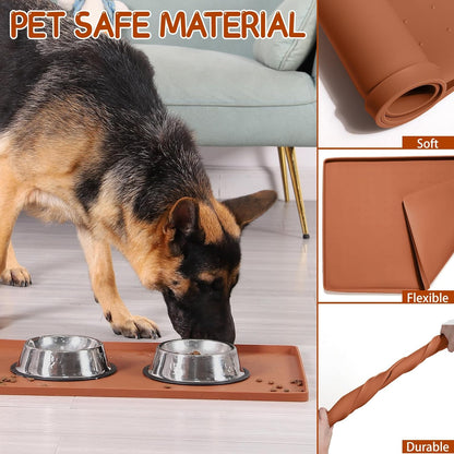 MateeyLife Silicone Cat & Dog Food Mat for Floors Waterproof, Anti-Slip Dog Bowl Mats for Food and