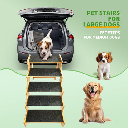 Dog Stairs for Small Dogs,3-Step Bamboo Wooden Dog/Pet/Cat Steps Ramp for Couch Sofa,Bed and Car