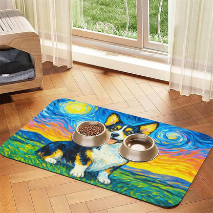 Starry Night Tri Color Dog Dog Food Mat Absorbent Bowl Mats No Stains Quick Dry Waterproof Pet Cat
