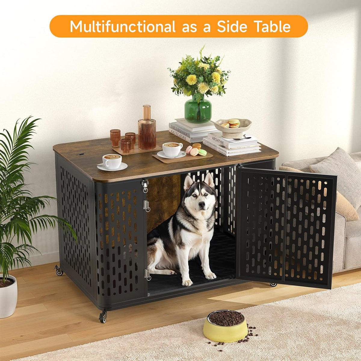 Heavy Duty Dog Crate Furniture for Large and Medium Dogs, 43.7 Inch Large Dog Crate Kennel with