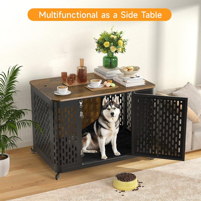 Heavy Duty Dog Crate Furniture for Large and Medium Dogs, 43.7 Inch Large Dog Crate Kennel with