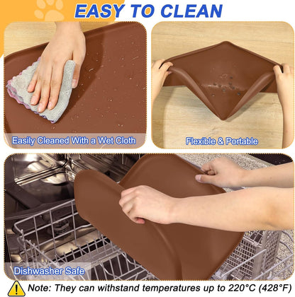 Silicone Pet Feeding Mat with Raised Edge for Food and Water, Dog Bowl Mats, Cat Bowls Placemat